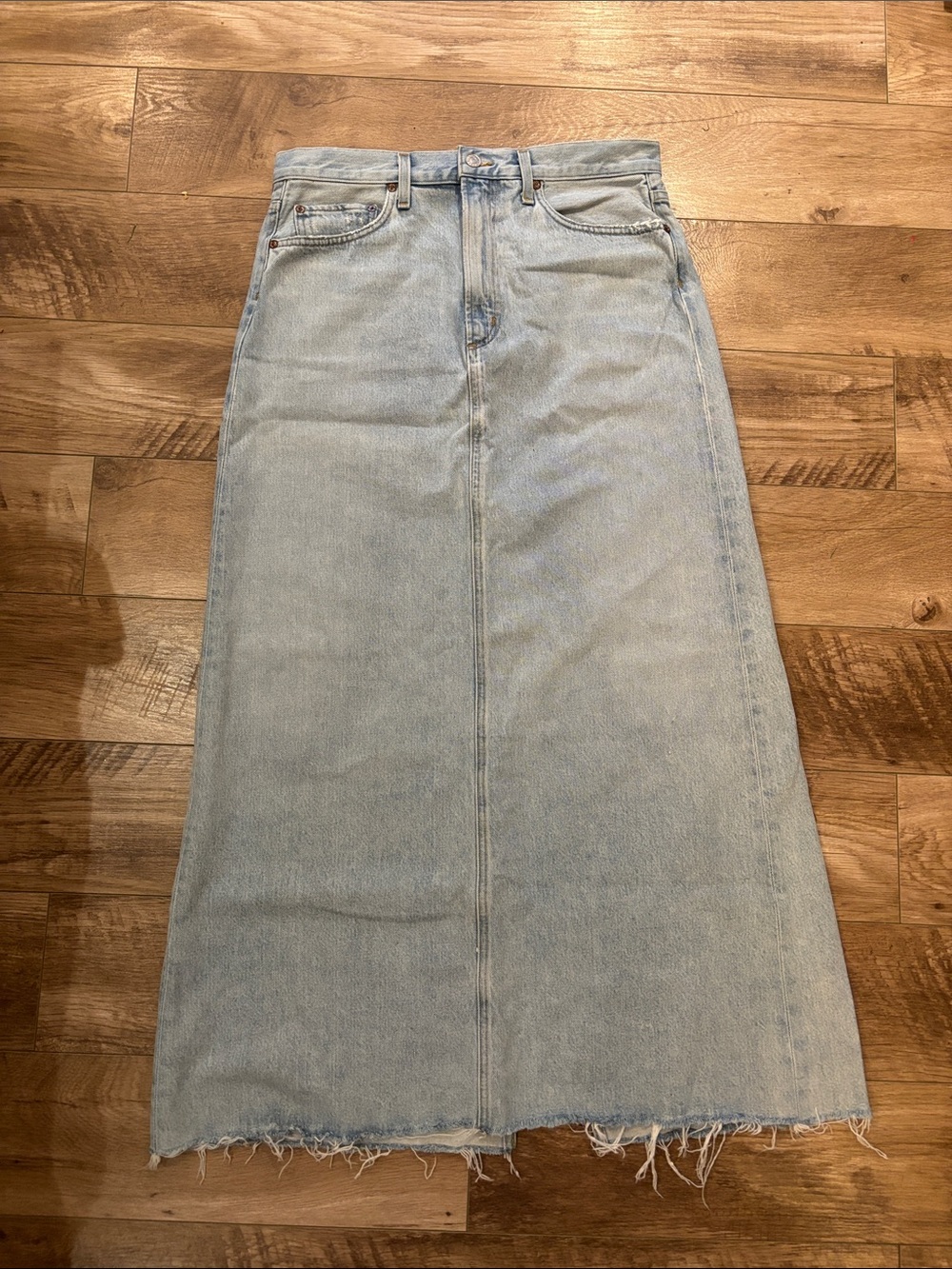 AGOLDE Light Wash Denim Hilla Maxi Skirt - Raw Hem